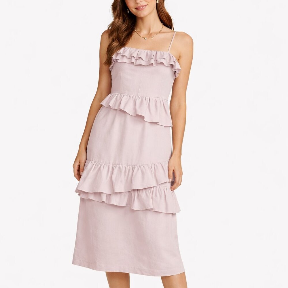 H&M x Brock Collection Large Flounced Dress Cotton Ruffled Pink Fitted Tiered